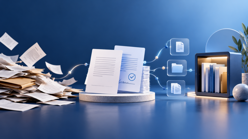 Documentos em papel se transformam em um fluxo digital organizado de assinaturas e contratos